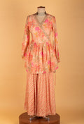 Peach Floral Printed Kurta Sharara Set with Embellished Dupatta