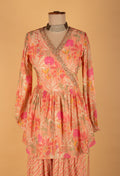 Peach Floral Printed Kurta Sharara Set with Embellished Dupatta