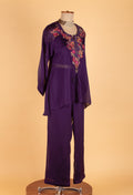 Women’s Purple Embroidered Straight-Cut Tunic Co-ord Set with Pants