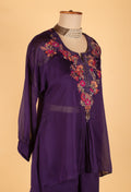 Women’s Purple Embroidered Straight-Cut Tunic Co-ord Set with Pants