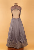 Grey Embellished Sleeveless Evening Gown with Embroidered Hem