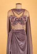 Women’s Mauve Embellished Crop Top with Draped Skirt & Sheer Cape