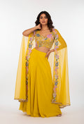 Mustard Yellow Embroidered Crop Top Sharara Set with Net Dupatta