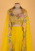 Mustard Yellow Embroidered Crop Top Sharara Set with Net Dupatta