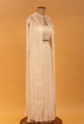 Ivory Embellished Crop Top Set with Sheer Cape & Flared Palazzo