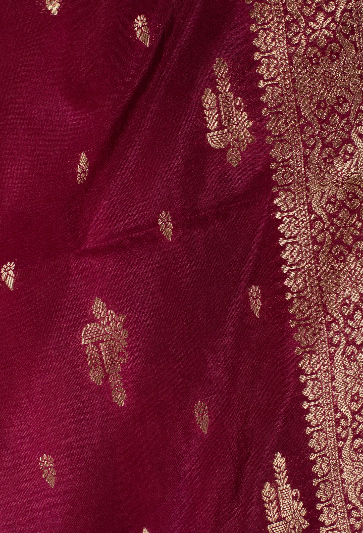 Wine Straight-Cut Suit Set with Gold Motif Embroidery & Border Dupatta