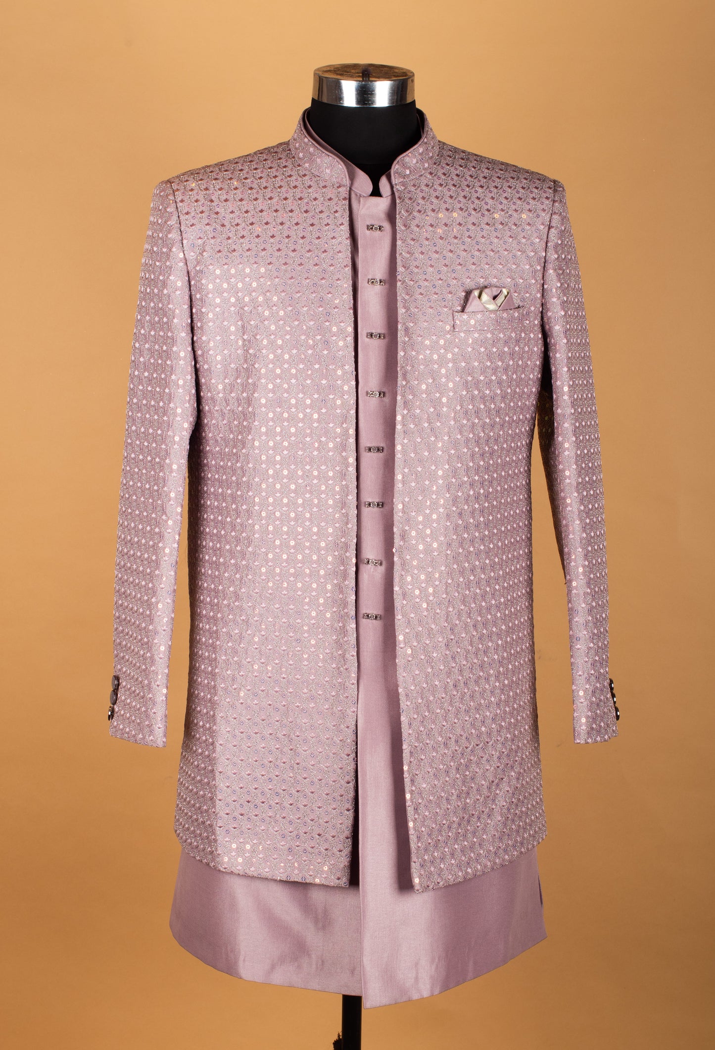 Men’s Blush Pink Sequin Embellished Designer Sherwani Set