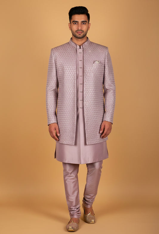 Men’s Blush Pink Sequin Embellished Designer Sherwani Set
