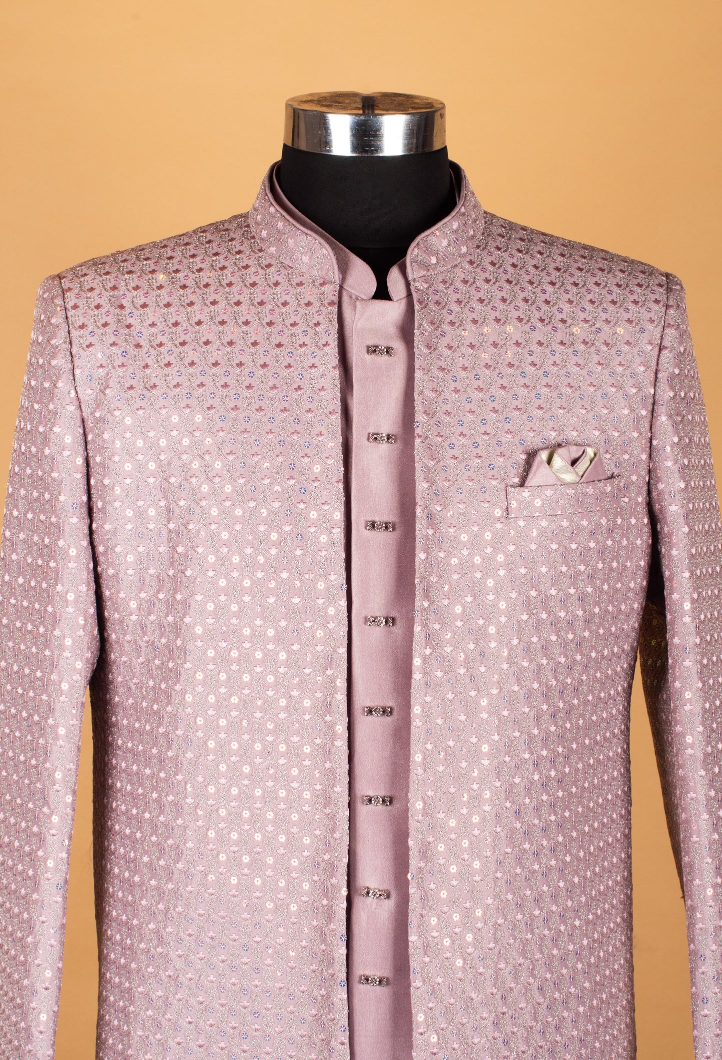 Men’s Blush Pink Sequin Embellished Designer Sherwani Set