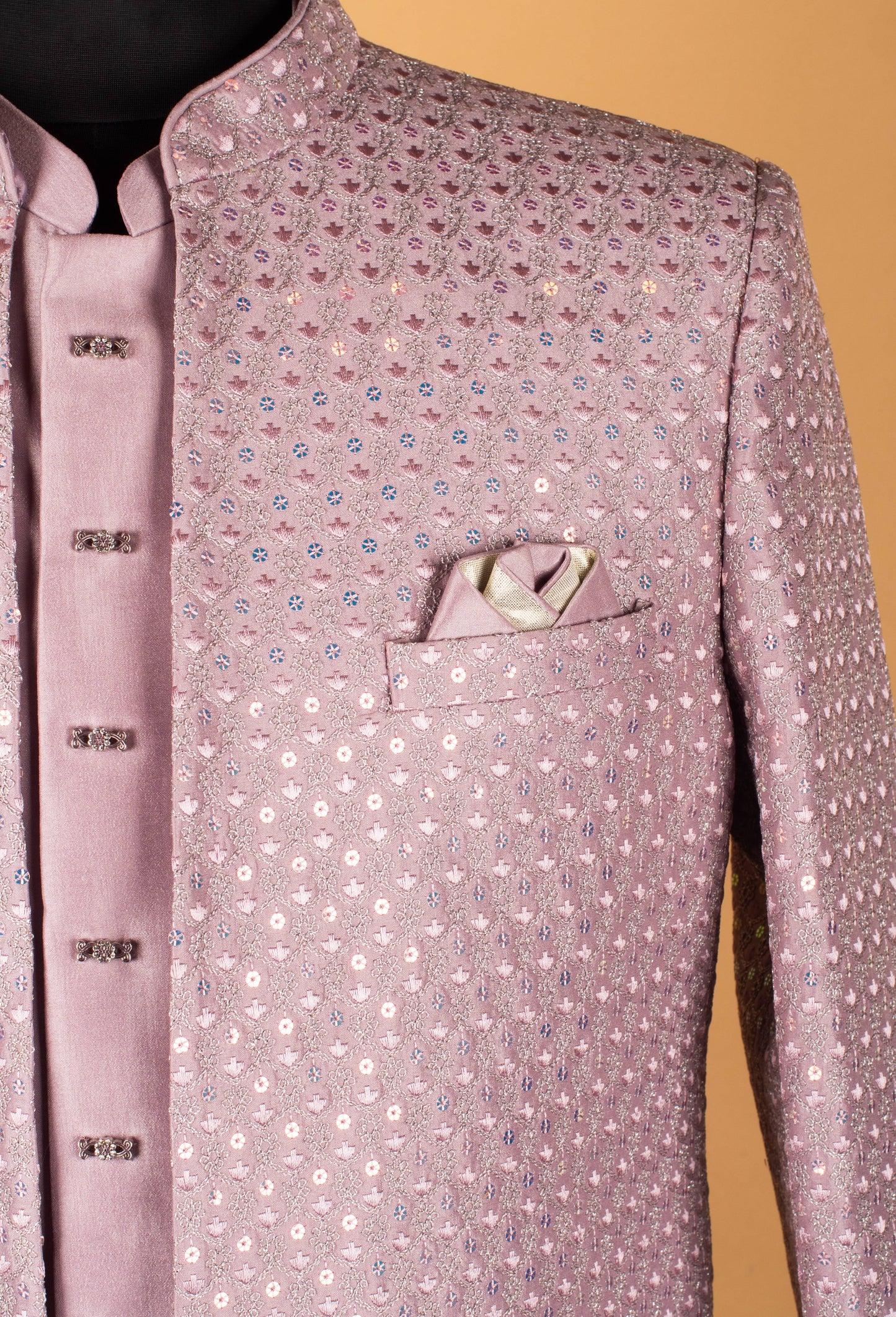 Men’s Blush Pink Sequin Embellished Designer Sherwani Set