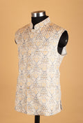 Men’s Ivory & Mustard Printed Nehru Jacket