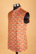 Men’s Rust Orange & Beige Printed Nehru Jacket