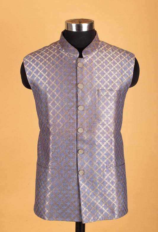 Lavender purple jacquard Nehru jacket for men – view 2