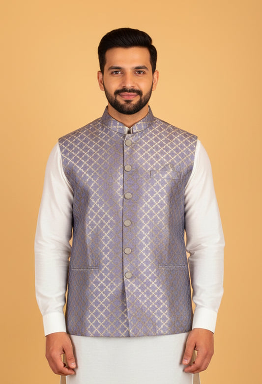 Men’s Lavender Purple Jacquard Nehru Jacket