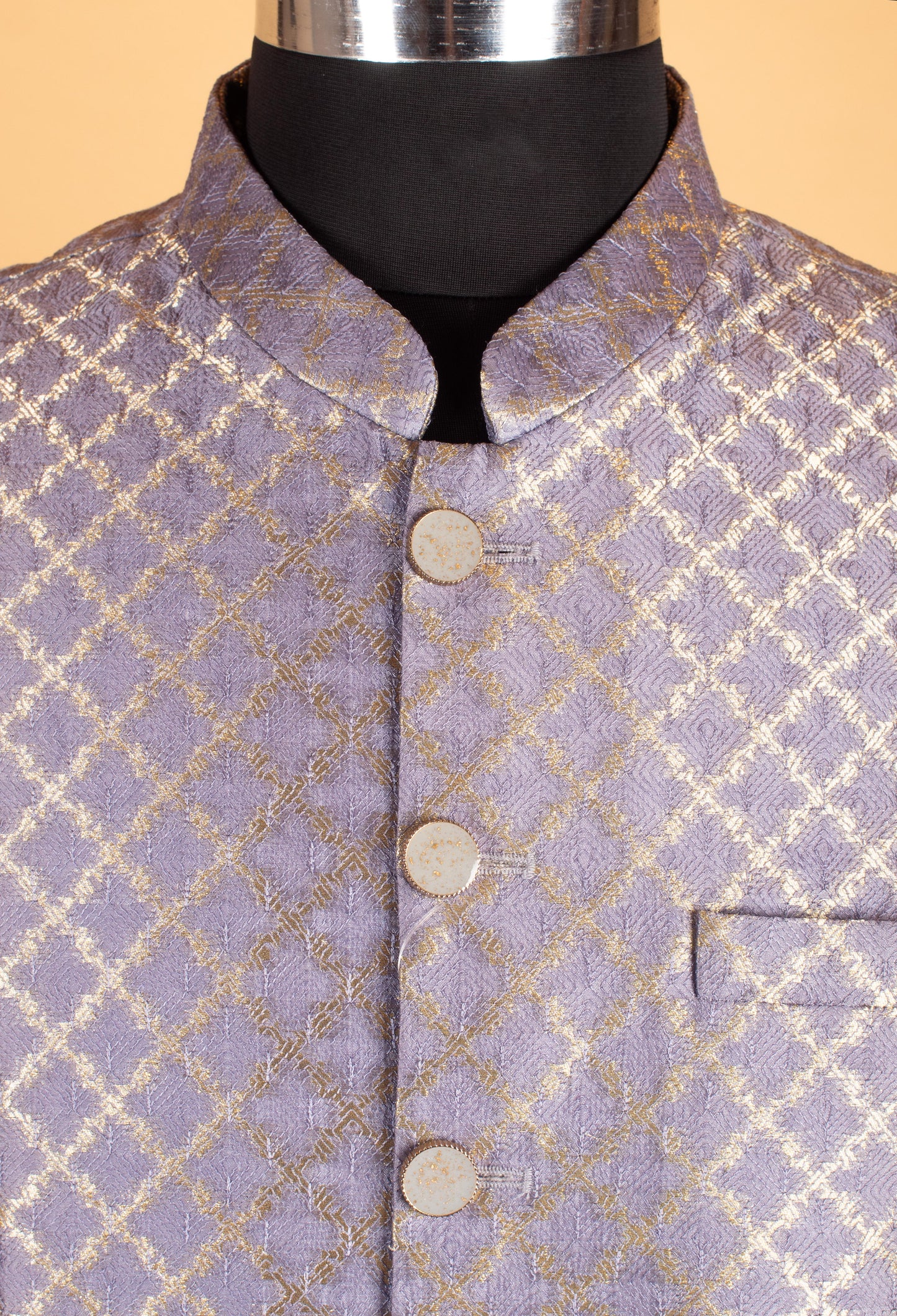 Men’s Lavender Purple Jacquard Nehru Jacket