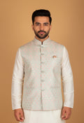 Men’s Mint Green & Blush Pink Jacquard Nehru Jacket