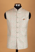 Men’s Mint Green & Blush Pink Jacquard Nehru Jacket
