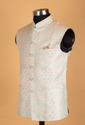 Men’s Mint Green & Blush Pink Jacquard Nehru Jacket
