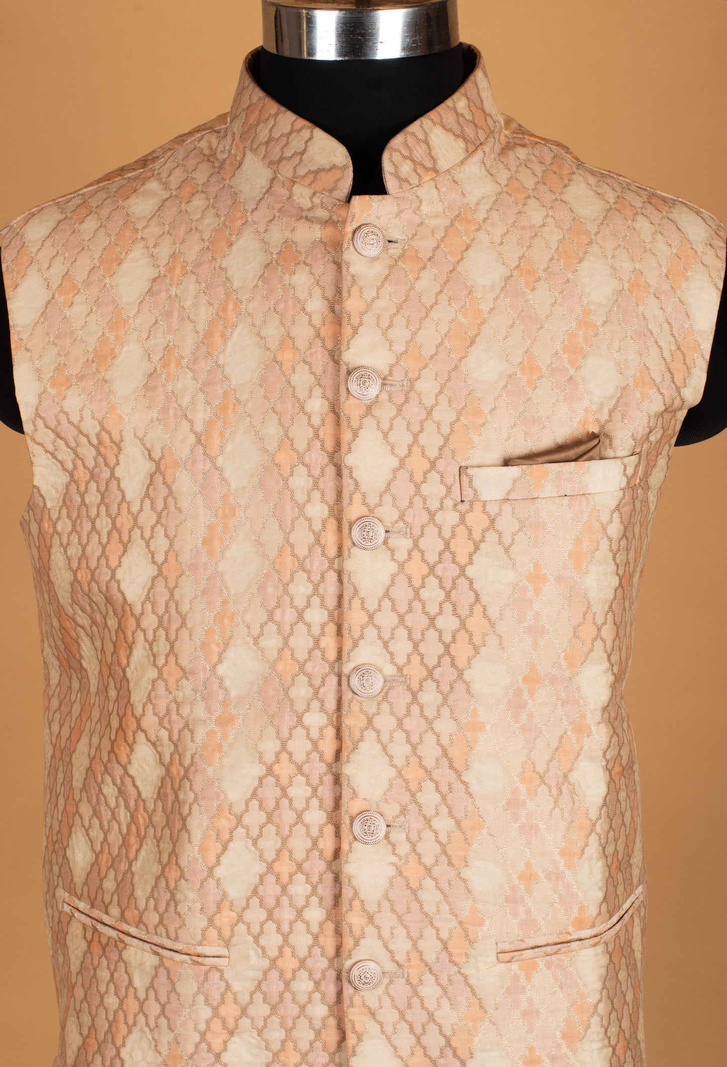 Men’s Peach & Ivory Textured Nehru Jacket