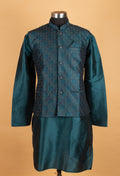 Men’s Teal Blue Embroidered Nehru Jacket Kurta Set