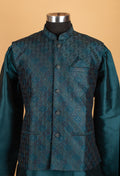 Men’s Teal Blue Embroidered Nehru Jacket Kurta Set