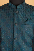 Men’s Teal Blue Embroidered Nehru Jacket Kurta Set