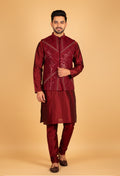 Men’s Deep Maroon Embroidered Jacket Kurta Set