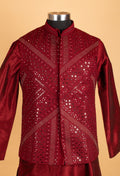 Men’s Deep Maroon Embroidered Jacket Kurta Set