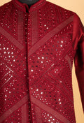 Men’s Deep Maroon Embroidered Jacket Kurta Set