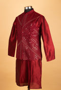 Men’s Deep Maroon Embroidered Jacket Kurta Set