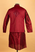 Men’s Deep Maroon Embroidered Jacket Kurta Set