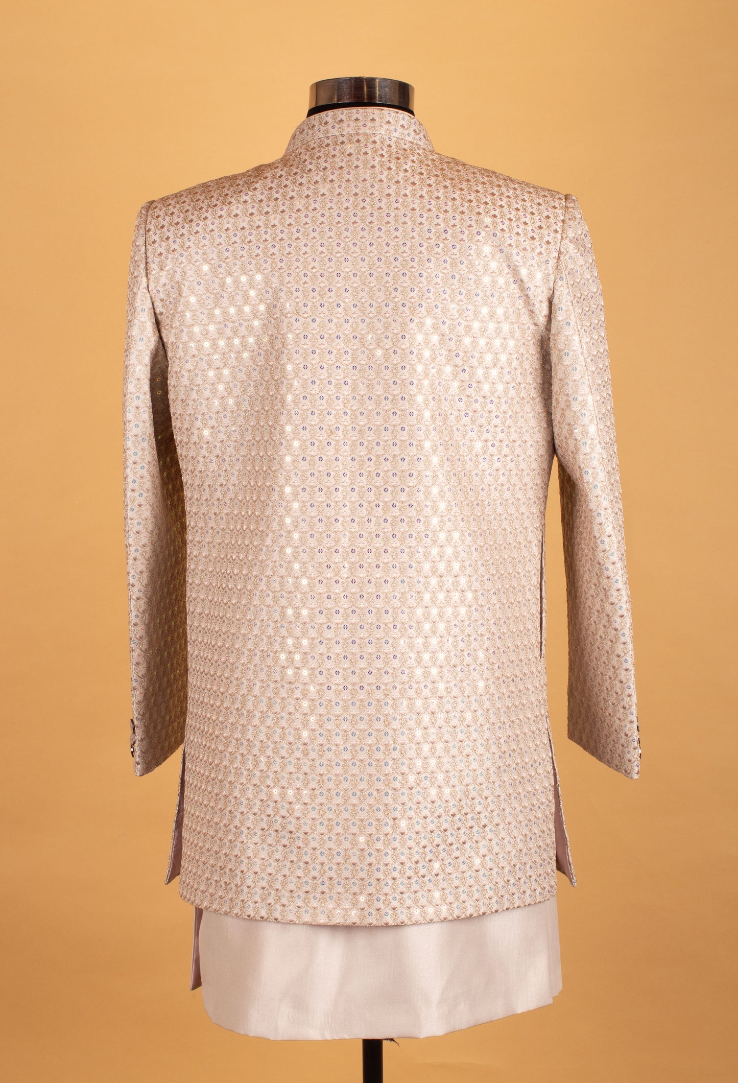 Men’s Champagne Beige Sequin Embellished Designer Sherwani Set