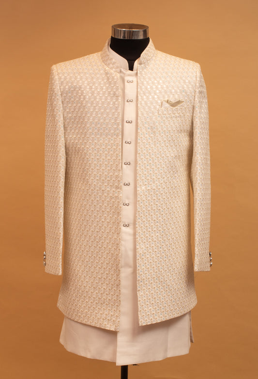 Ivory sequin embellished designer sherwani set for men – view 2