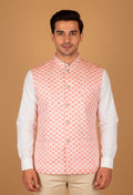 Men’s Coral Pink Jacquard Nehru Jacket