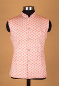 Men’s Coral Pink Jacquard Nehru Jacket