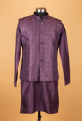 Men’s Deep Plum Purple Textured Jacket Kurta Set