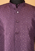 Men’s Deep Plum Purple Textured Jacket Kurta Set