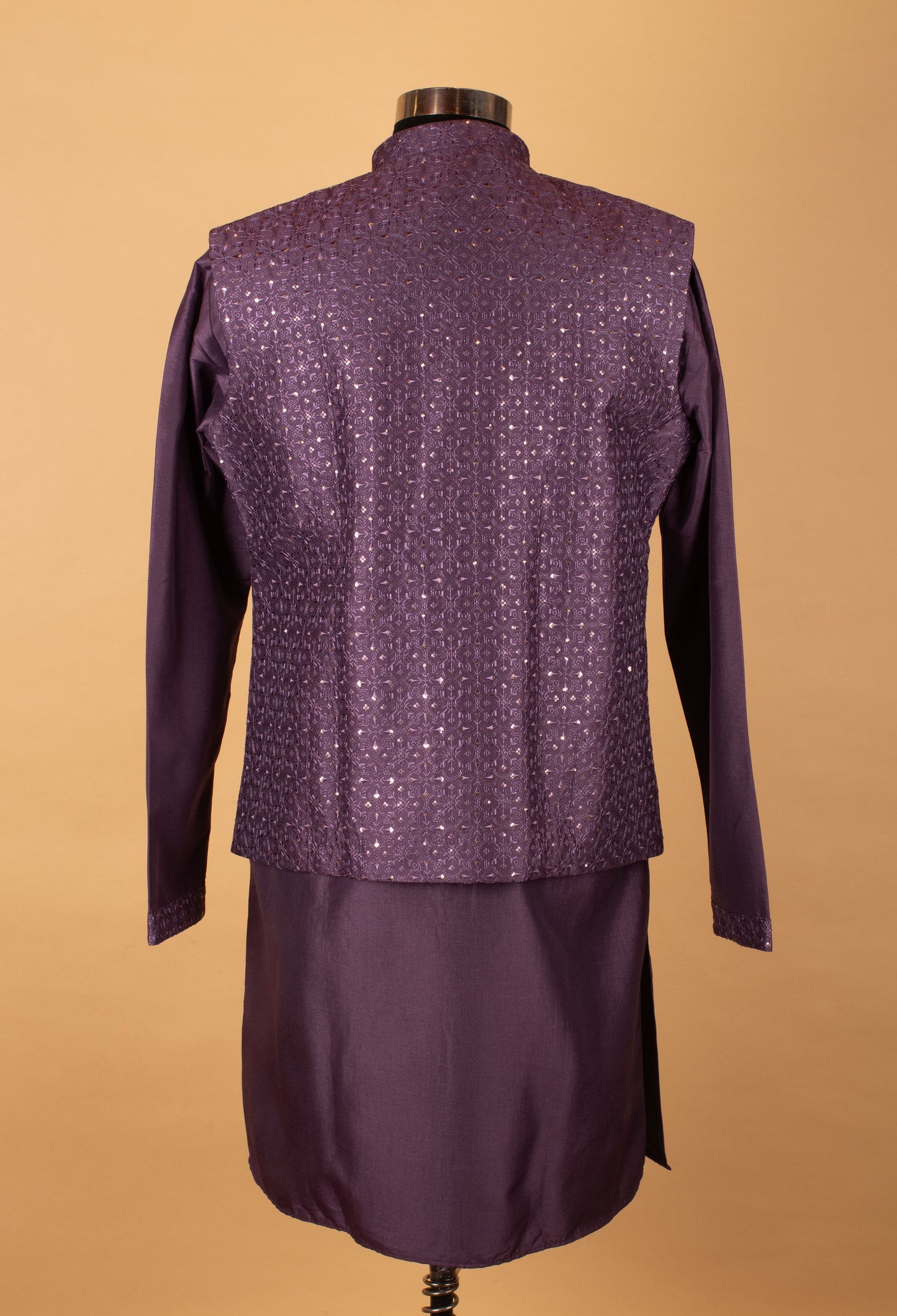 Men’s Deep Plum Purple Textured Jacket Kurta Set