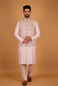 Men’s Pastel Pink Embroidered Nehru Jacket Kurta Set