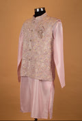 Men’s Pastel Pink Embroidered Nehru Jacket Kurta Set