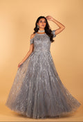 Silver Sequin Embroidered Party Gown