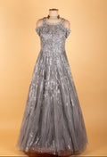 Silver Sequin Embroidered Party Gown