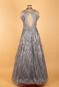 Silver Sequin Embroidered Party Gown
