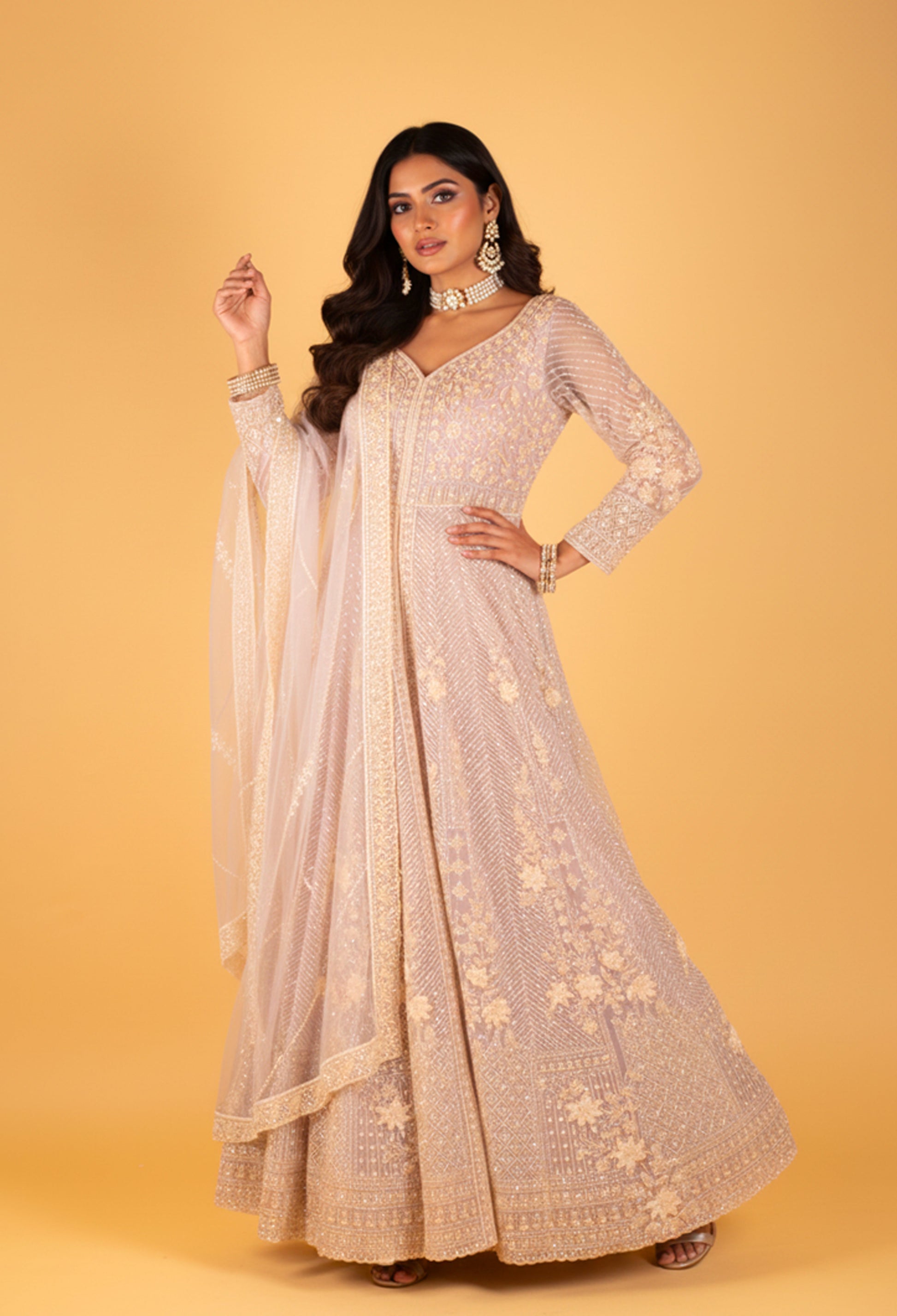 Blush Pink | Blush pink embroidered Anarkali suit with dupatta – product image 1 | 1