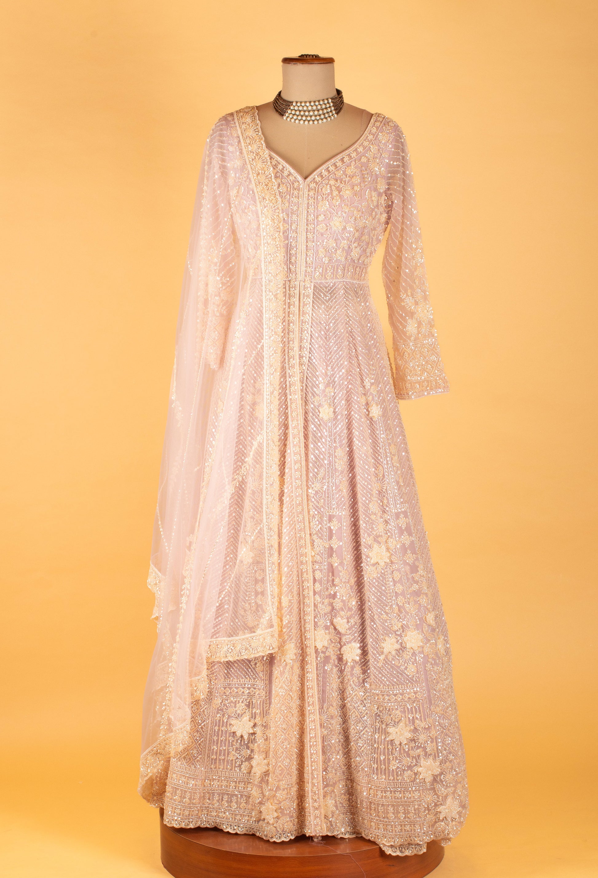 Blush Pink | Blush pink embroidered Anarkali suit with dupatta – product image 2 | 2