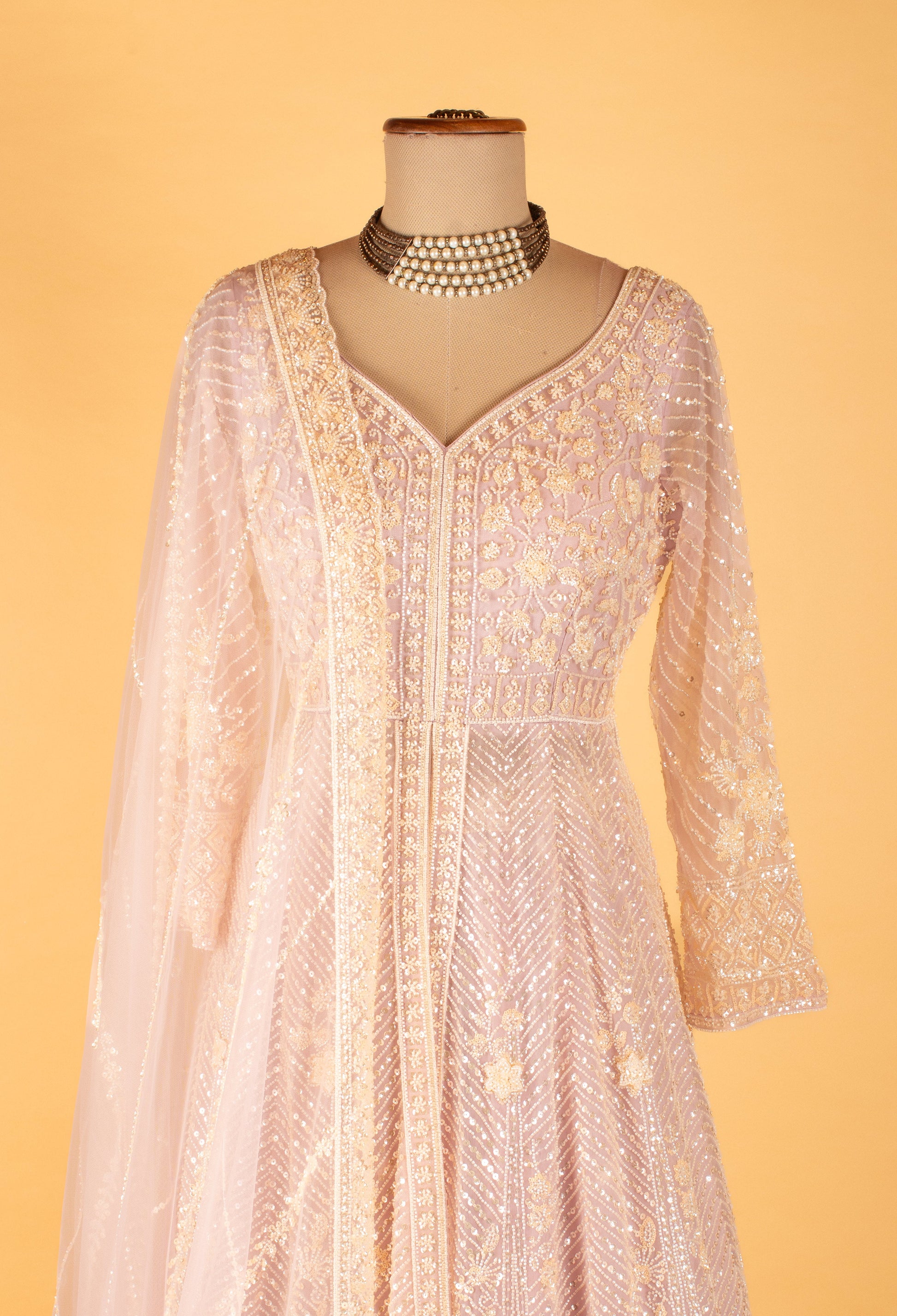 Blush Pink | Blush pink embroidered Anarkali suit with dupatta – product image 3 | 3