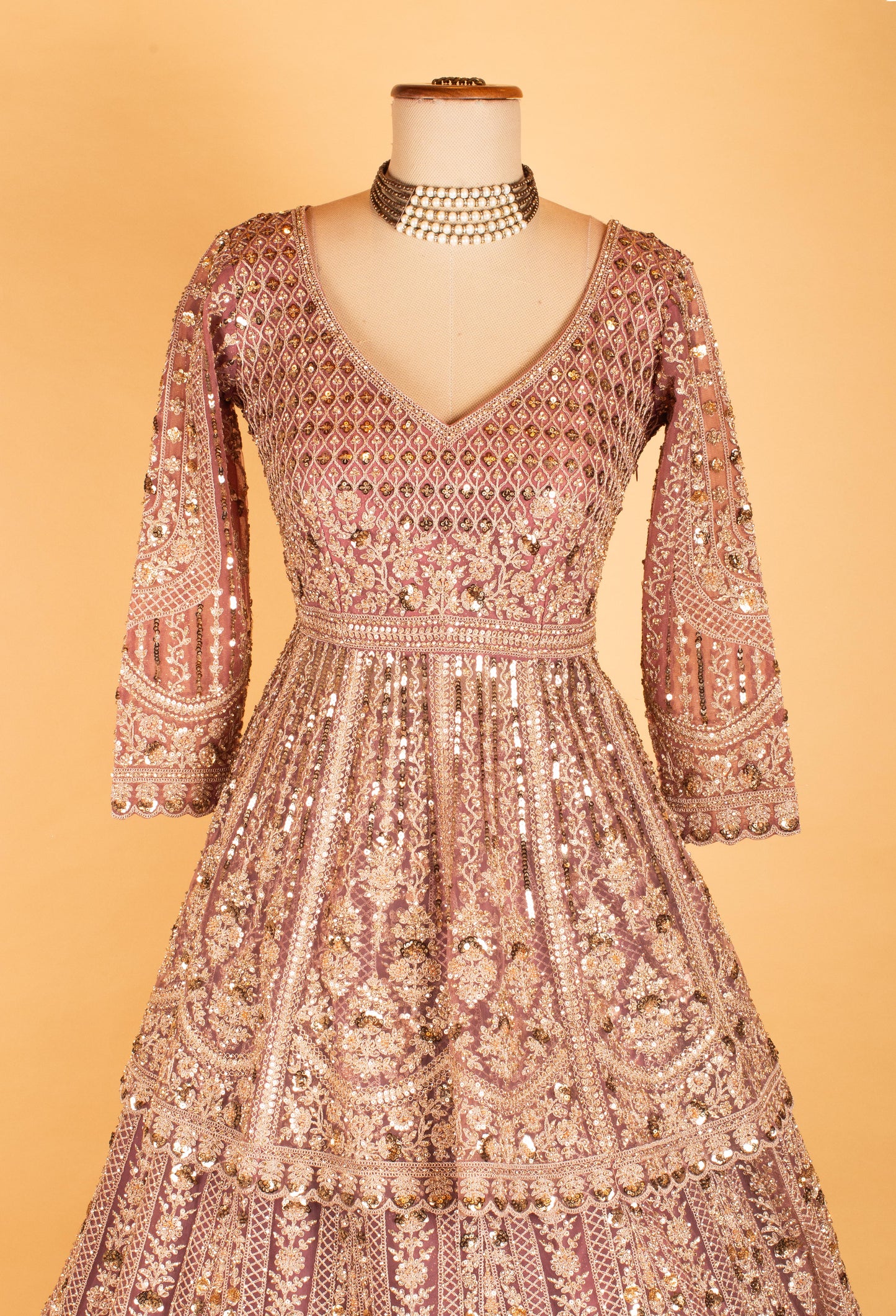 Dusty Rose Heavy Embroidered Bridal Lehenga with Dupatta