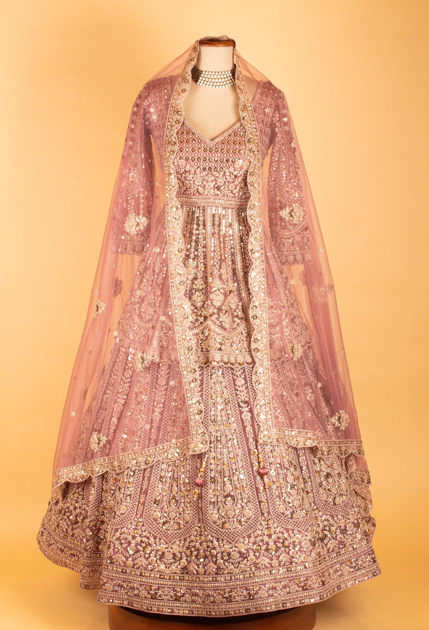 Dusty Rose Heavy Embroidered Bridal Lehenga with Dupatta