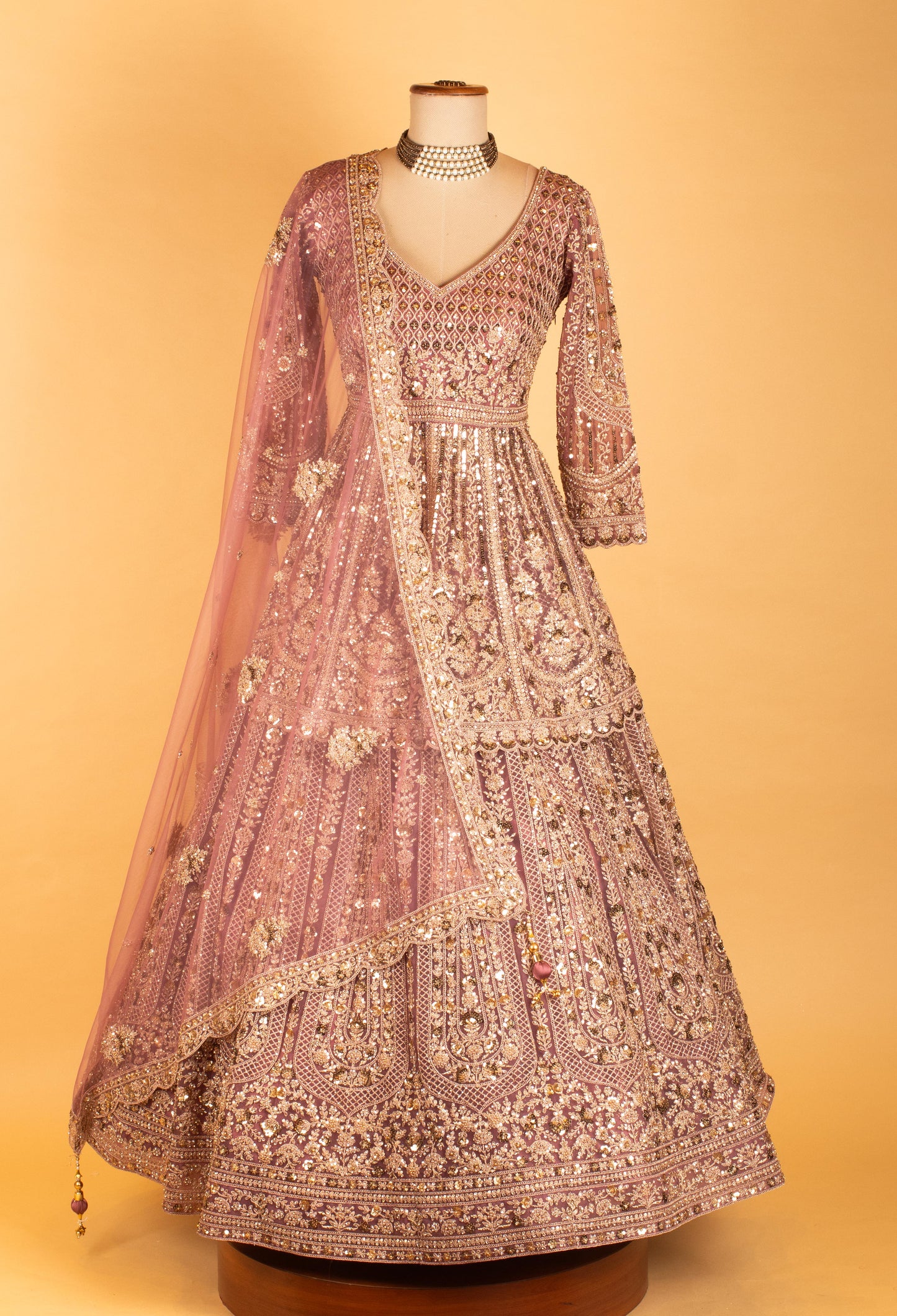 Dusty Rose Heavy Embroidered Bridal Lehenga with Dupatta