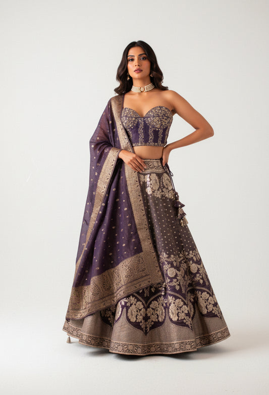 Royal Purple Embroidered Lehenga with Heavy Zari Dupatta – Designer Wedding & Festive Wear